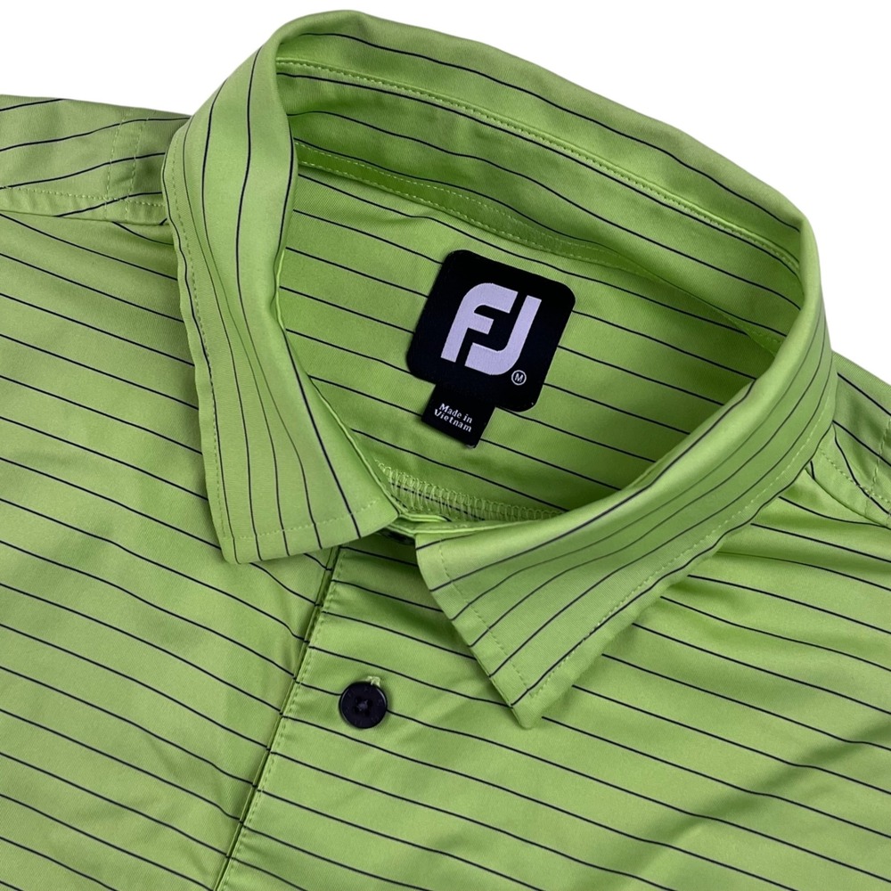 FootJoy Mens Lime Green Striped Performance Golf‎ Polo Shirt Medium FJ Logo